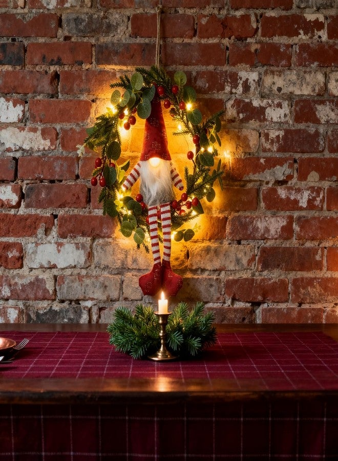 LEOKED 17.5" Christmas Gnome Wreath Decorations - Illuminated Holiday Door Hanger with Warm Lights, Santa's Helper Themed Wall Decor for Festive Home & Party - Image 1